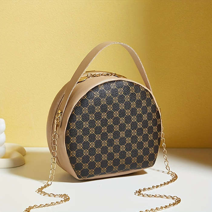 Girls Classic Fashion Diamond Letter Print Round Crossbody Bag