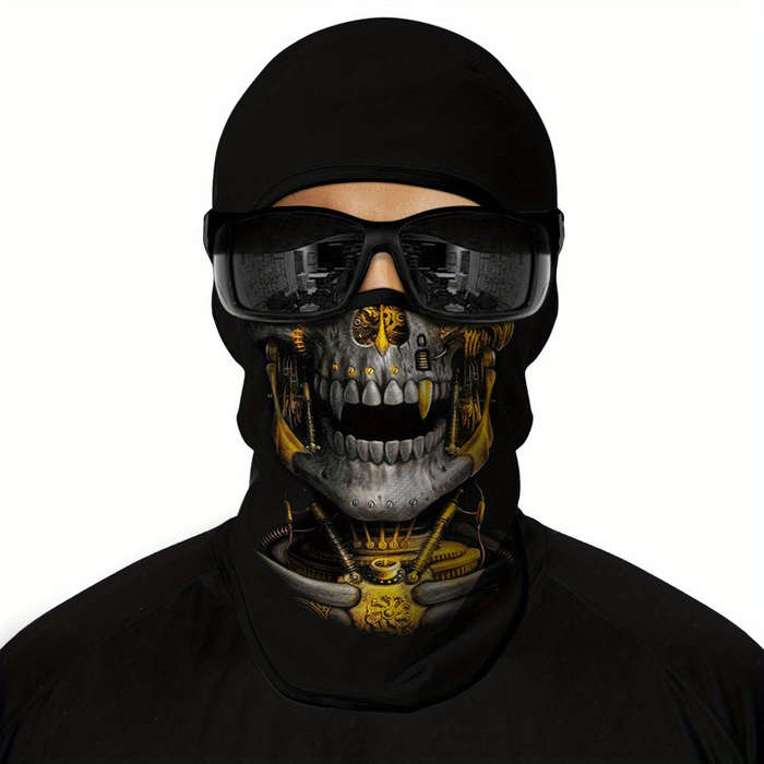 1 Pack Ghost Skull Face Pattern Breathable Windproof Uv Protection Balaclava Hat For Halloween Cospl