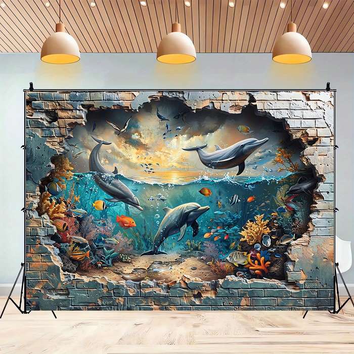 Underwater Shark And Coral Photo Booth Backdrop - Versatile Polyester Wall Mural