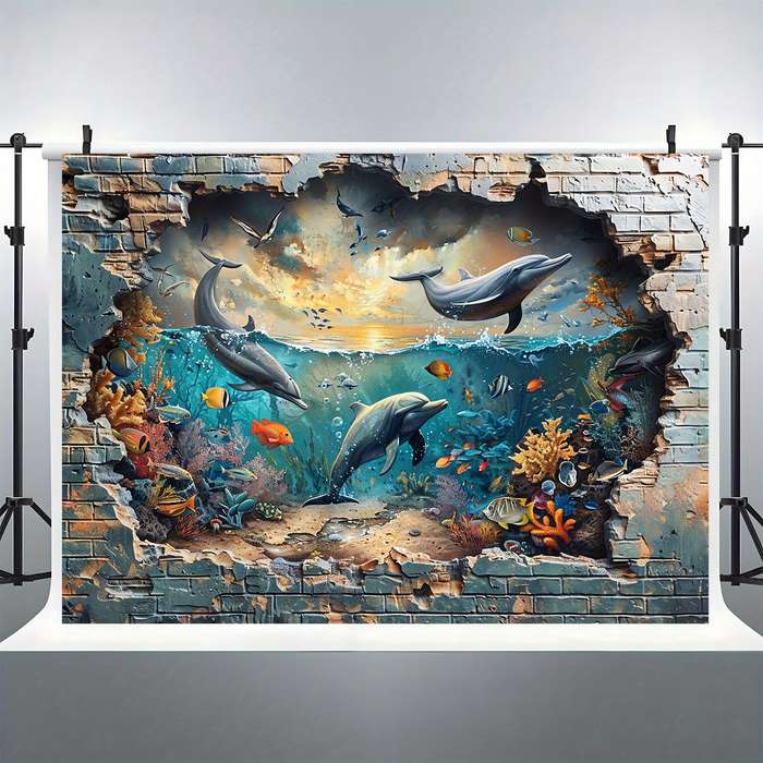 Underwater Shark And Coral Photo Booth Backdrop - Versatile Polyester Wall Mural