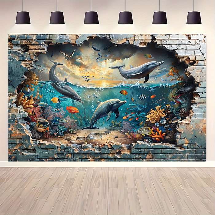 Underwater Shark And Coral Photo Booth Backdrop - Versatile Polyester Wall Mural
