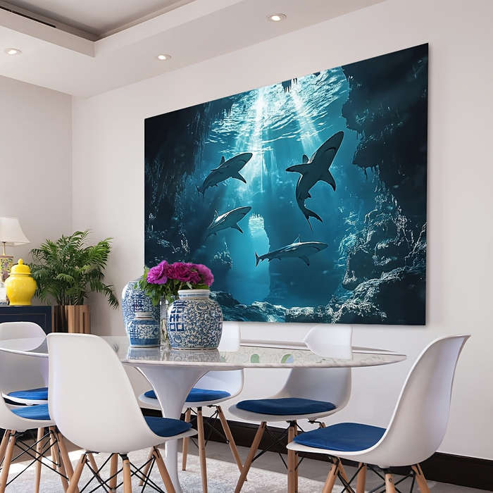 1pc Underwater Shark Background Polyester Fabric