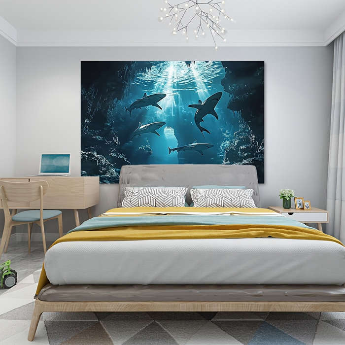 1pc Underwater Shark Background Polyester Fabric