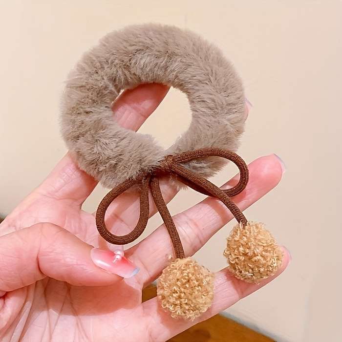 Plush Pom Pom Hair Ties Set