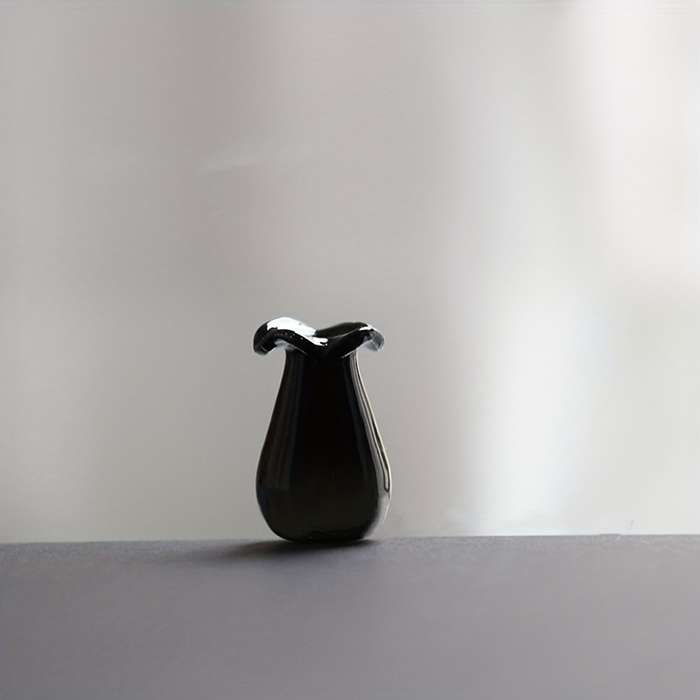 Set of Two Small Black And White Glass Vases
