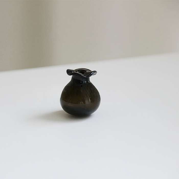 Set of Two Small Black And White Glass Vases