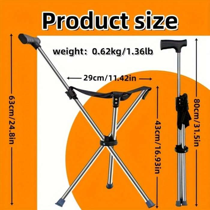 1 Piece 2-In-1 Folding Walking Stick And Stool