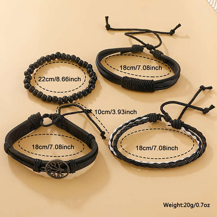 5 Piece Men's Casual Black Quartz Watch and Bracelet Set