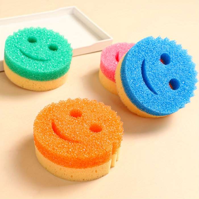 4pcs Smile-Shaped Multi-Purpose Cleaning Sponges - Durable