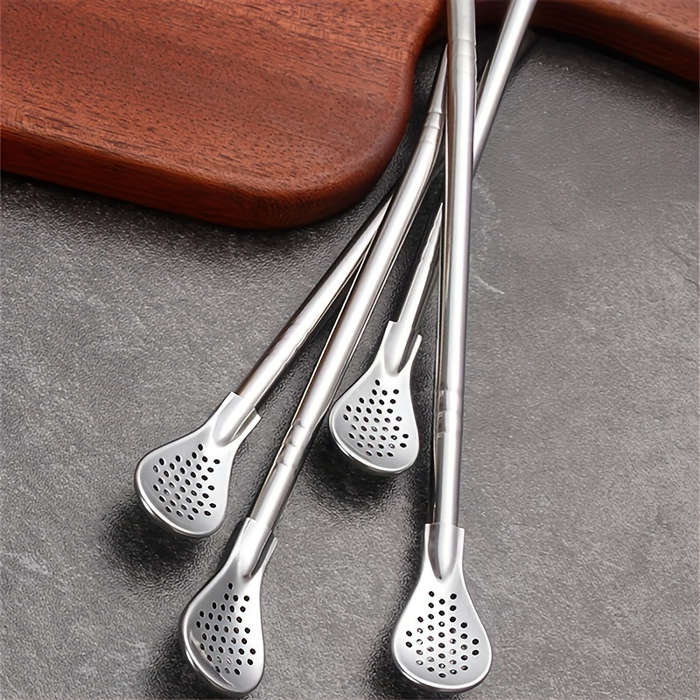 A Set Of Three Stainless Steel Straw Spoon