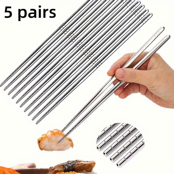 5 Pairs Stainless Steel Chopsticks