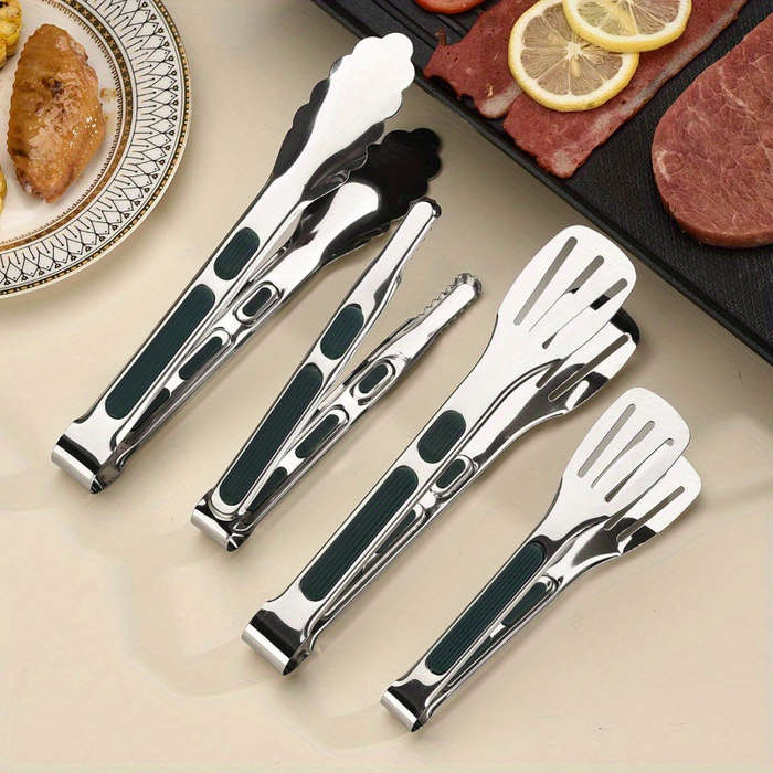 1 Set Stainless Steel Food Tongs with Silicone Handle