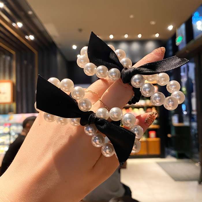 Vintage Faux Pearl Bowknot Hair Tie