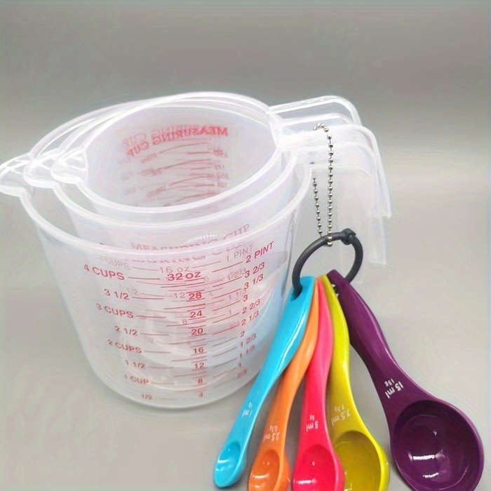 1 set of 5 graduated measuring spoons and 1 handle stackable graduated measuring cups