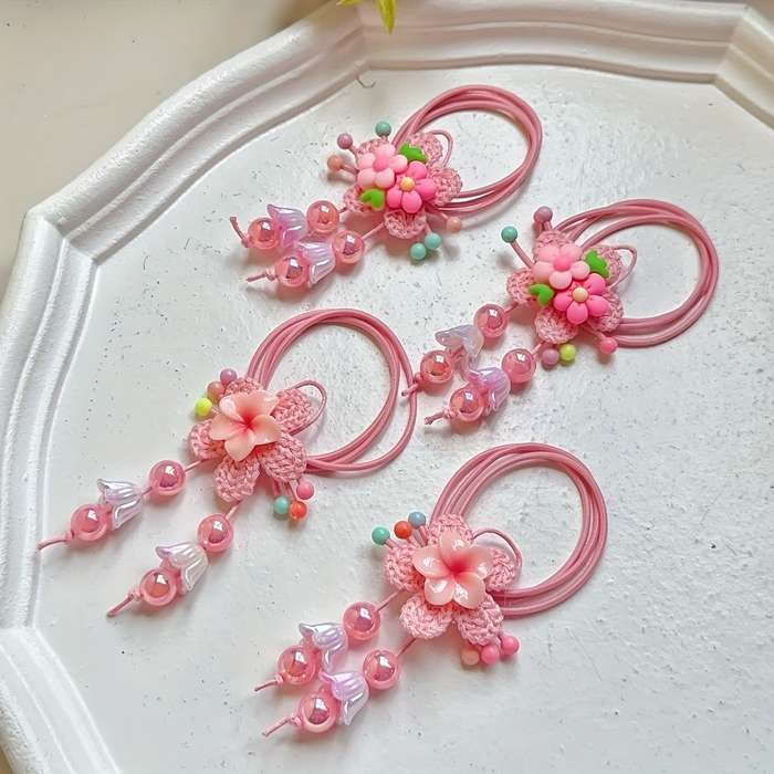 2PCS Cute Pink Tassel Hair Ties for Women