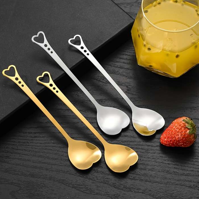 Stainless Steel Heart-shaped Spoon Dessert Hollow Handle Cake Spoon Stirring Spoon