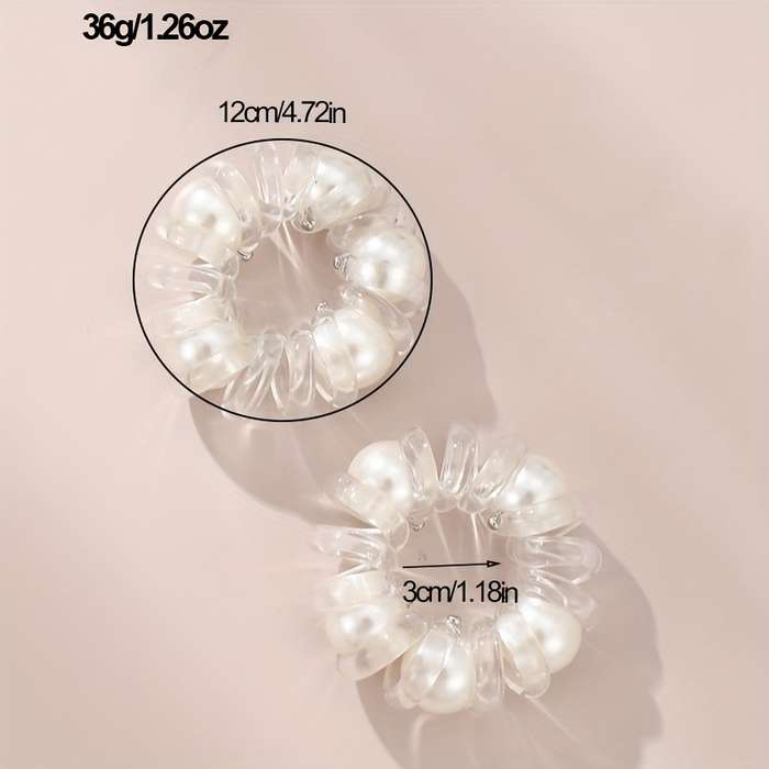 2pcs Elegant Faux Pearl Spiral Hair Ties