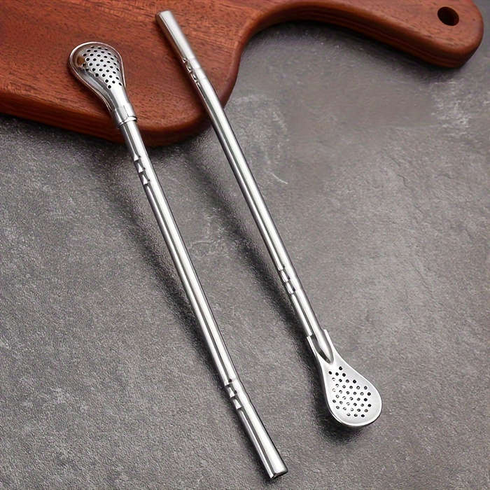 A Set Of Three Stainless Steel Straw Spoon