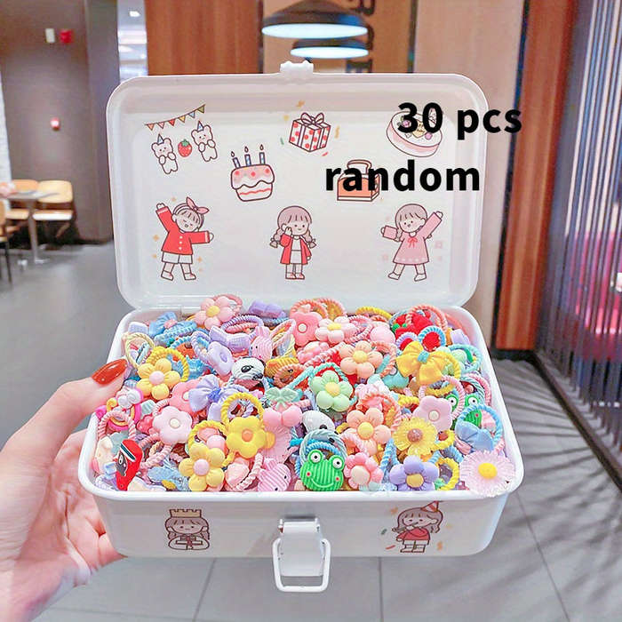 Cute Cartoon And Floral Elastic Hair Ties Set