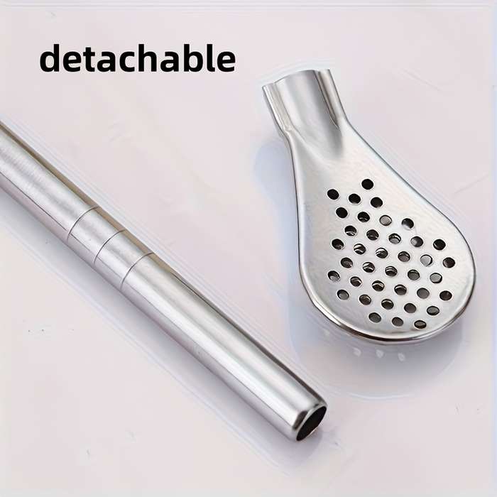 A Set Of Three Stainless Steel Straw Spoon