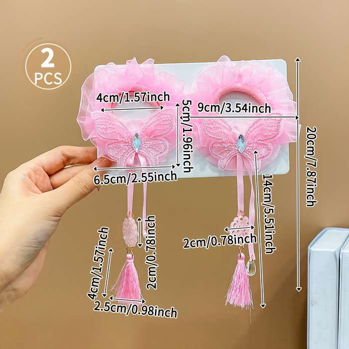 Girls Mesh Tassel Butterfly Hair Ties Hair Accessories Set