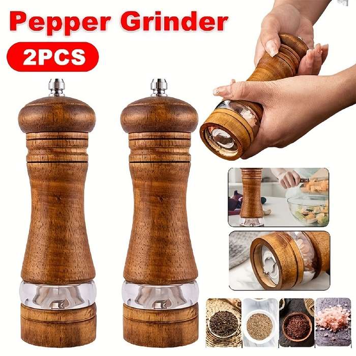 2-Pack Wooden Pepper Grinder Set