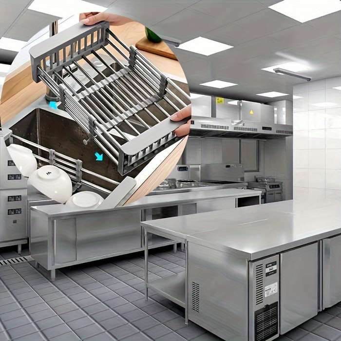 1pc Adjustable Stainless Steel Over Sink Dish Drying Rack
