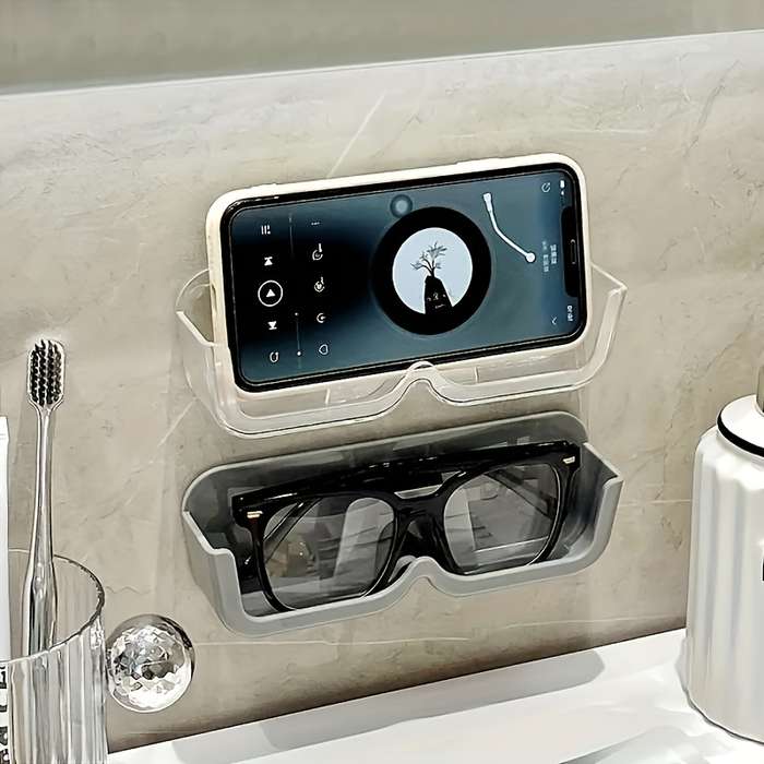 1pc Adhesive Wall-Mounted Bathroom Storage Shelf For
