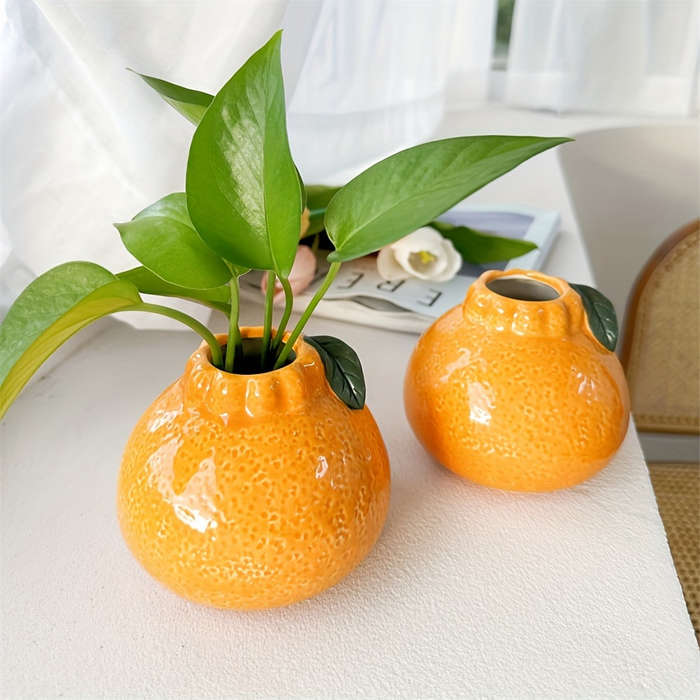 1pc Unique Orange Ceramic Vase for Hydroponics
