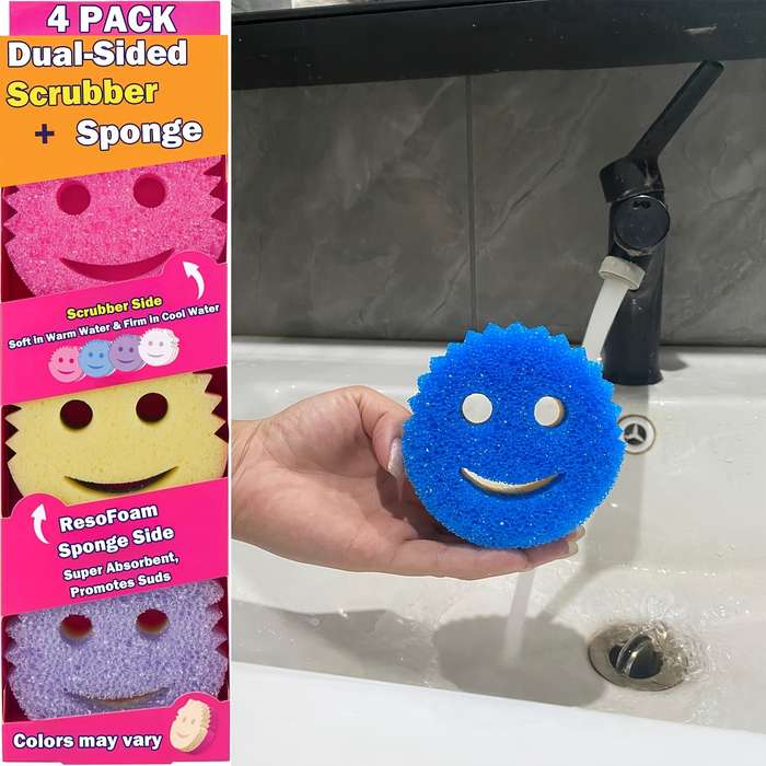 4pcs Smile-Shaped Multi-Purpose Cleaning Sponges - Durable