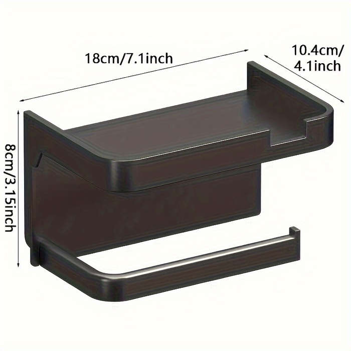 Space-Saving Self-Adhesive Toilet Paper Holder with Storage Shelf