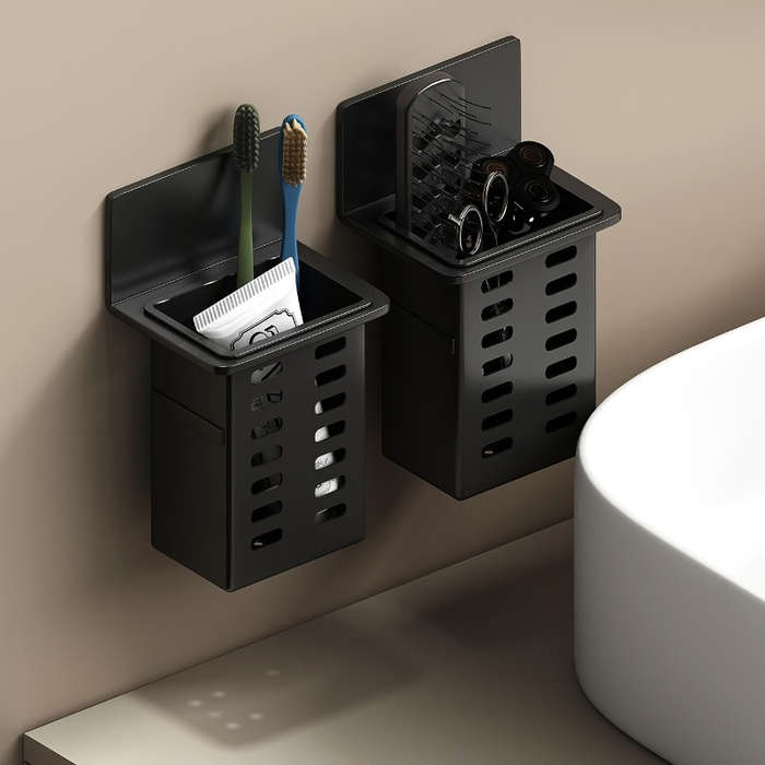 Black Resin Punch-Free Wall-Mounted Storage Cubby Shelf