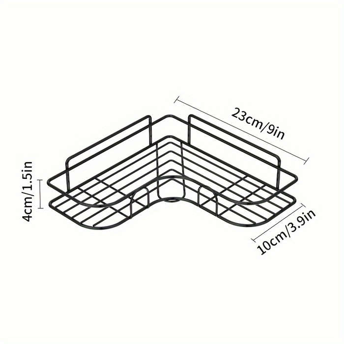 1pc No-Drill Black Metal Corner Shelf