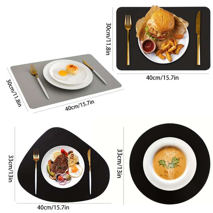 6pcs Set of Black Round and Oval Faux Leather Table Mats