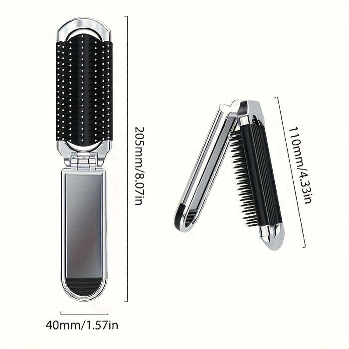 Portable Folding Hair Brush with Mirror