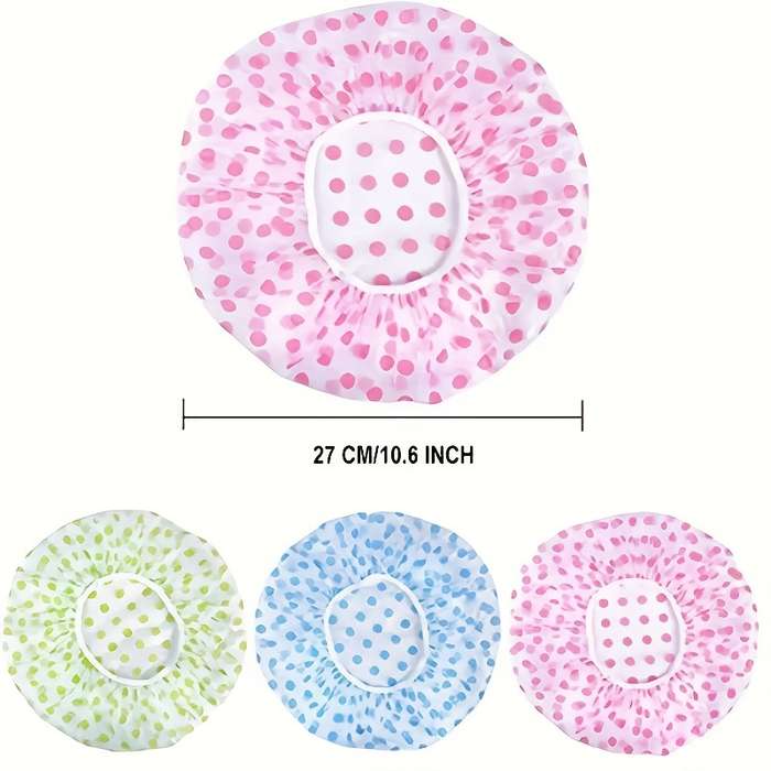 3pcs Adorable Polka Dot Printed Shower Caps