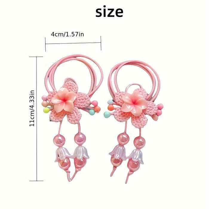 2PCS Cute Pink Tassel Hair Ties for Women