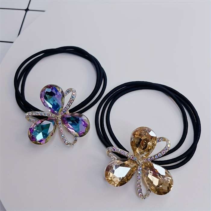 Elegant Crystal Rhinestone Flower Hair Tie
