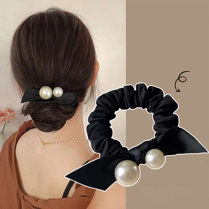 Elegant Pearl Bow Hair Tie Set