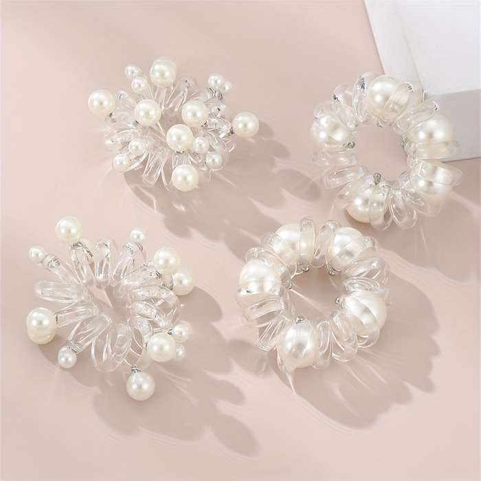 2pcs Elegant Faux Pearl Spiral Hair Ties