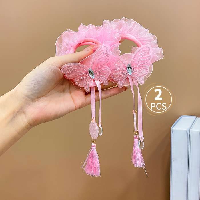Girls Mesh Tassel Butterfly Hair Ties Hair Accessories Set