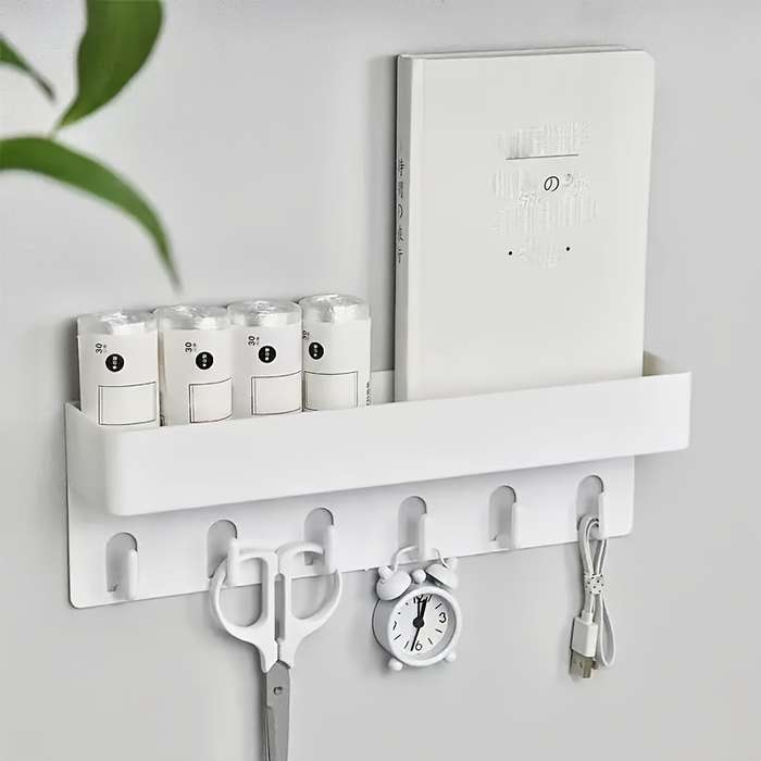 1pc Contemporary White Plastic Wall-Mounted Storage Shelf