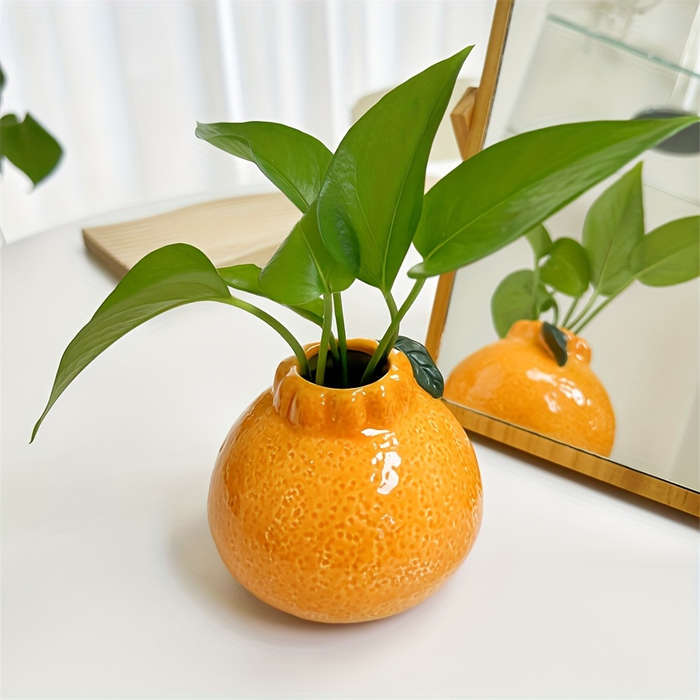 1pc Unique Orange Ceramic Vase for Hydroponics