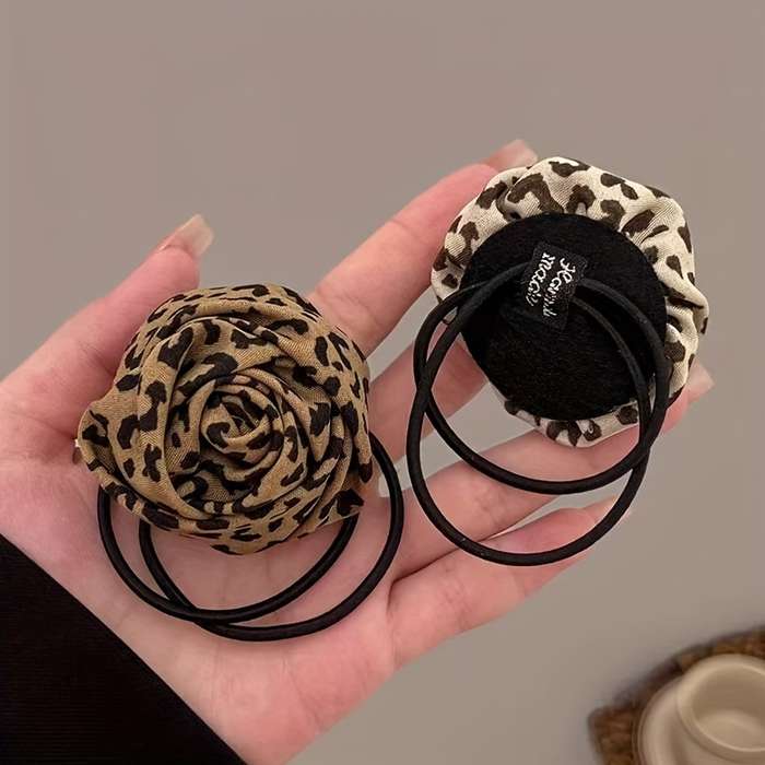Leopard Print Rose Flower Hair Ties