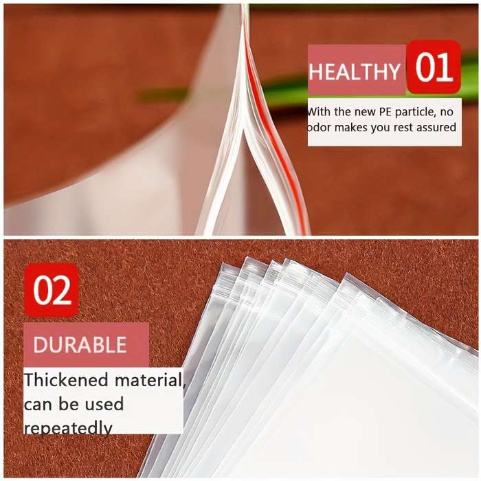 250pcs Reusable Clear Plastic Zipper Bags