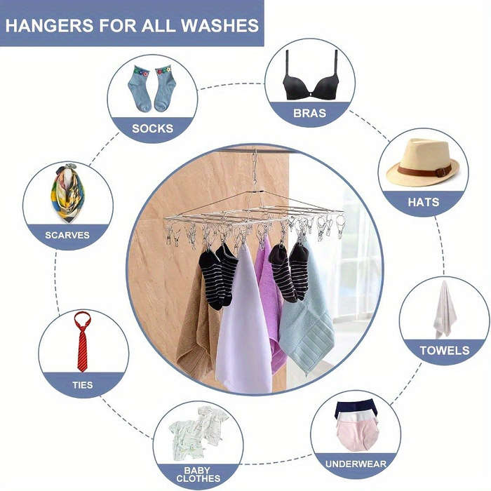 Stainless Steel Drying Rack with 30 Clips