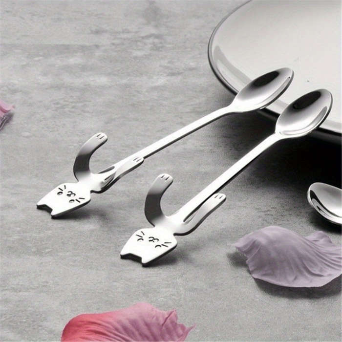 3pcs Set of Adorable Cat-Shaped Stainless Steel Coffee Spoons
