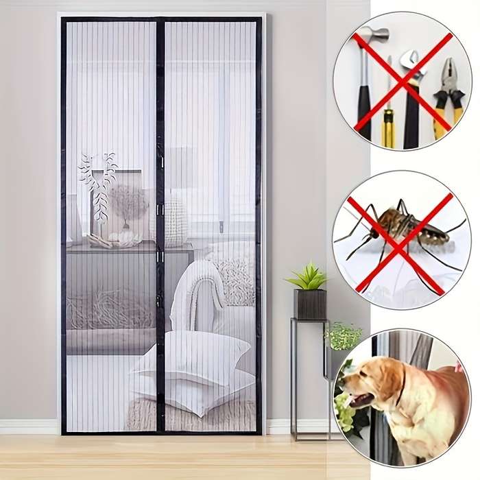 Easy-Install Magnetic Striped Gauze Door Curtain