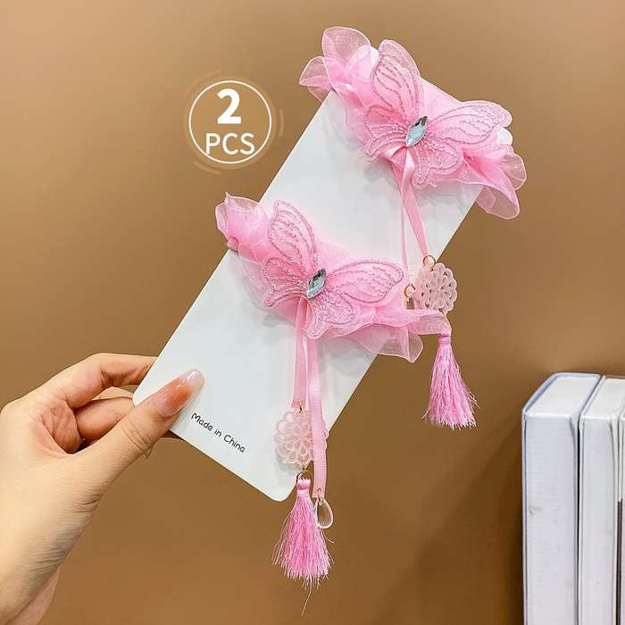 Girls Mesh Tassel Butterfly Hair Ties Hair Accessories Set