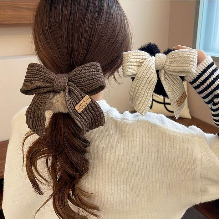 Cozy Knit Bow Hair Tie